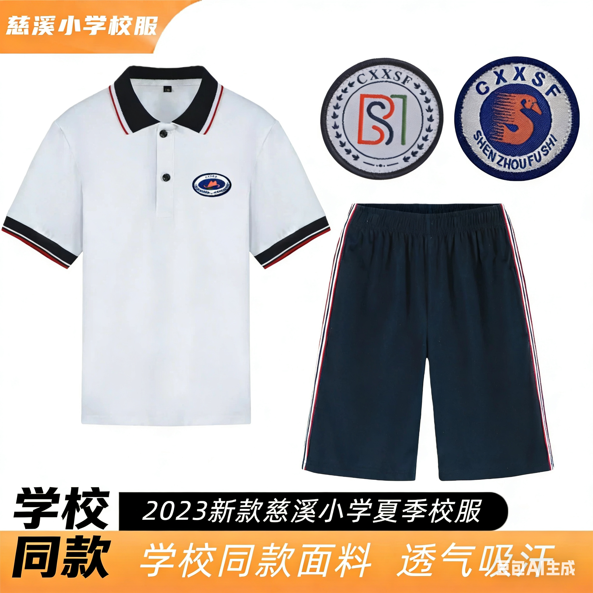 慈溪小学生校服学校同款夏装纯棉短袖海韵碧海观海卫中心小学裤子 - 实物图