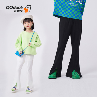 QQduck可可鸭童装女童微辣裤春秋季新款女孩休闲喇叭裤开叉长裤子