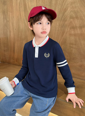 LAVI春季新款男童polo衫长袖中大童装男孩休闲衬衣潮流学院风上衣