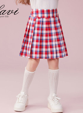 LAVI女童夏季格子百褶裙新款学生jk制服裙学院风中大童短裙子蓝格