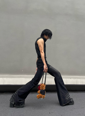 INFiniTE HF复古Vintage西部洗水修身休闲男士高腰夏喇叭牛仔裤