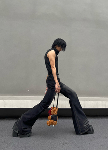 INFiniTE HF复古Vintage西部洗水修身休闲男士高腰夏喇叭牛仔裤