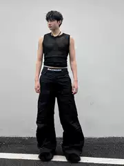 Ihf "Nifibit" Knee-Zip Paris Runway High-End Trendy Dark Cargo Pocket Parachute Work Pants