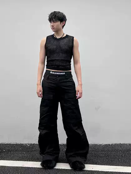Ihf "Nifibit" Knee-Zip Paris Runway High-End Trendy Dark Cargo Pocket Parachute Work Pants