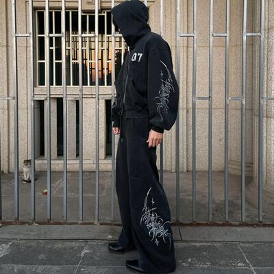 巴黎日系亚文化连帽宽松卫衣套装