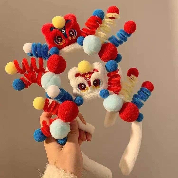 醒狮扭扭棒红色喜庆发箍成人洗漱化妆新年拍照氛围感百搭毛绒头箍