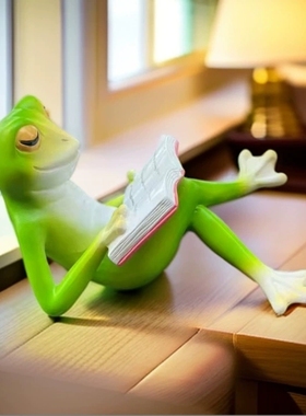 可爱创意青蛙看书摆件佛系治愈搞笑花盆多肉园艺造景装饰阳台桌面