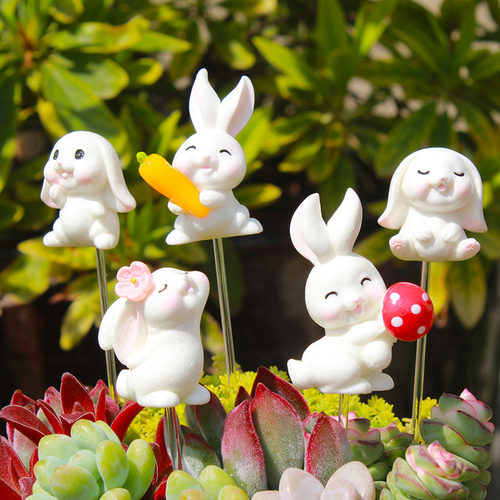 多肉花盆装饰小配件可爱兔子插件