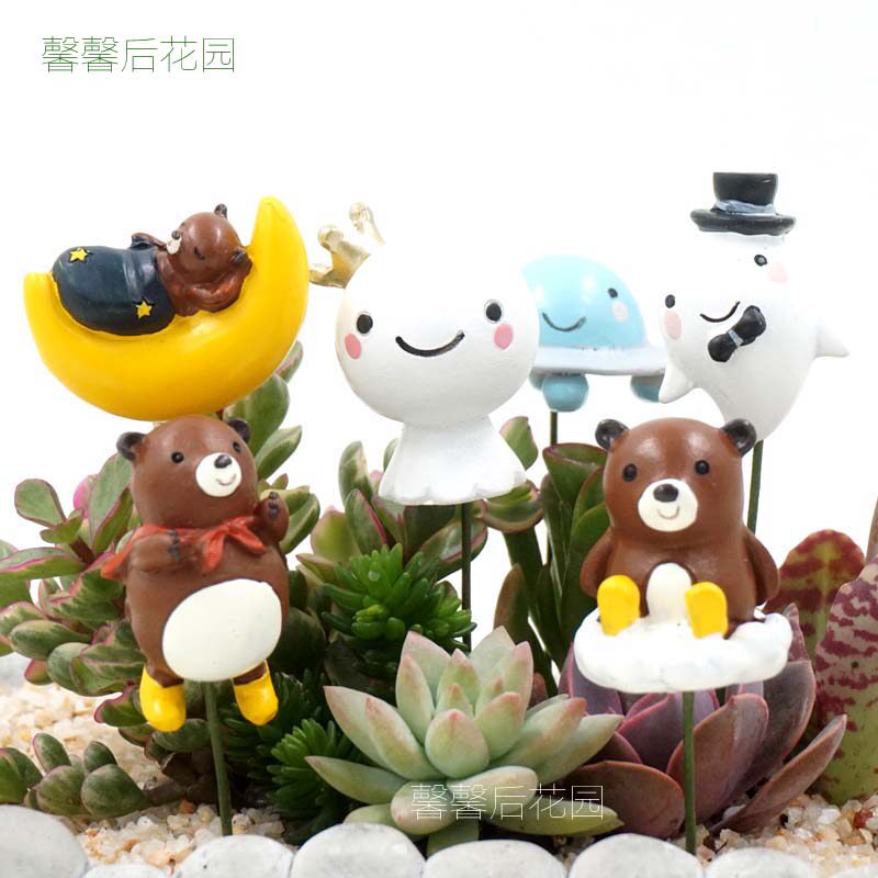 创意卡通可爱diy花插多肉植物摆件太空乐园飞碟晴天娃娃熊宝摆件