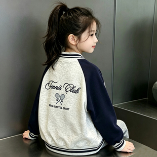 女童刺绣棒球服外套2026春秋季新款洋气中大儿童女孩插肩袖学院风