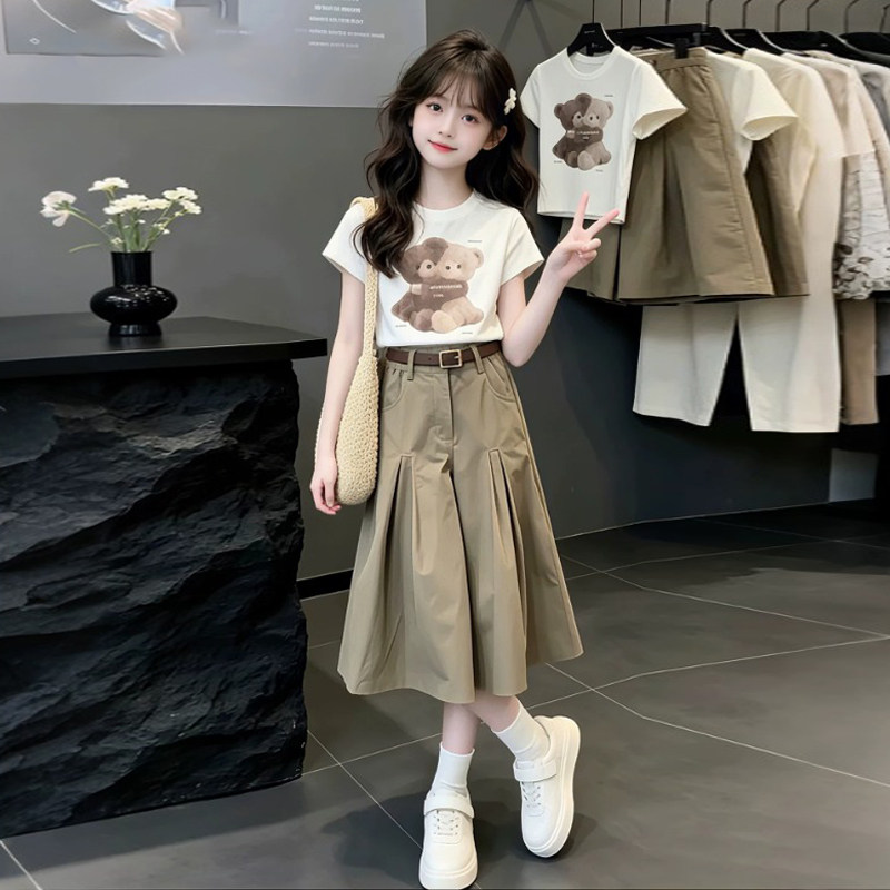 女童夏套装洋气时髦短袖裙裤套装图片