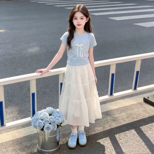 女童夏套装2026新款女大童夏装裙子韩系穿搭短袖女孩半身裙两件套