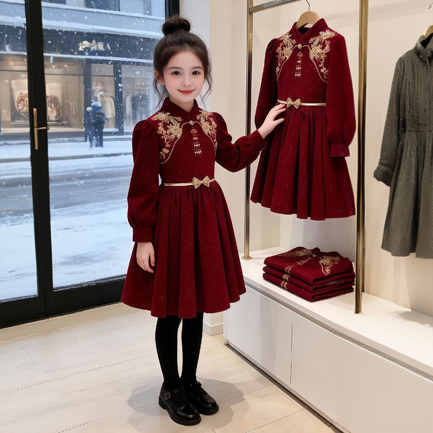 新中式连衣裙女童加厚国风公主旗袍裙冬季2026新款儿童新年拜年服