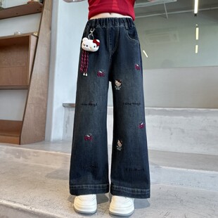kt猫女童网红炸街裤子儿童夏装2026超火初中生女孩巨好看牛仔潮裤