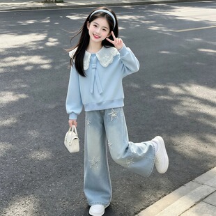 女童套装2026秋装新款大童女孩超火韩系卫衣牛仔裤小女孩秋季衣服