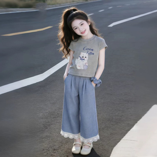 女童夏套装2026新款夏季超火女孩巨好看夏装短袖t恤儿童裤子薄款