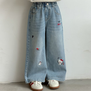 女童春装牛仔裤2026新款儿童女孩春秋裤子卡通猫咪夏季宽松休闲裤