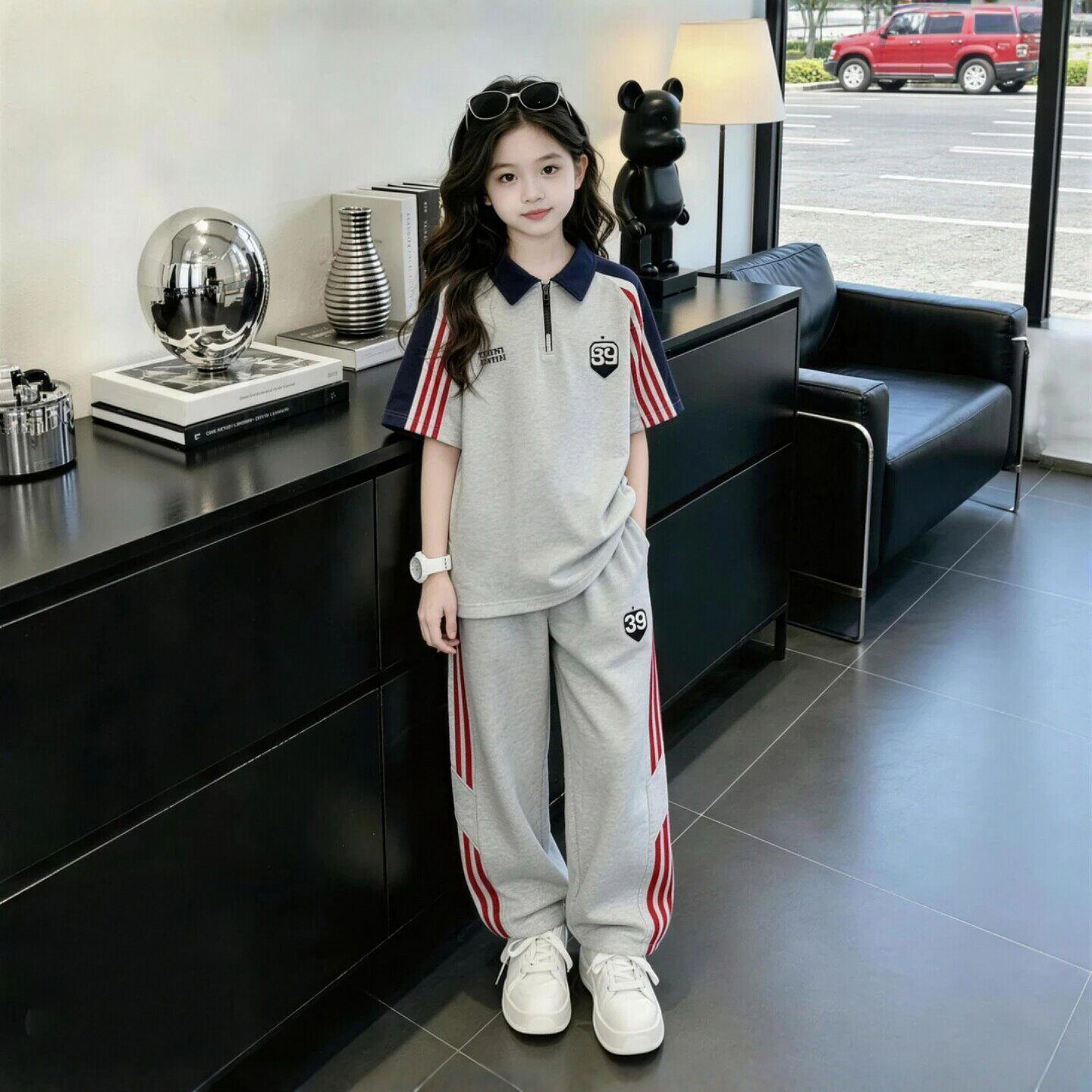 女童夏季套装2026新款中大童运动套装简约休闲两件套女孩薄款套装