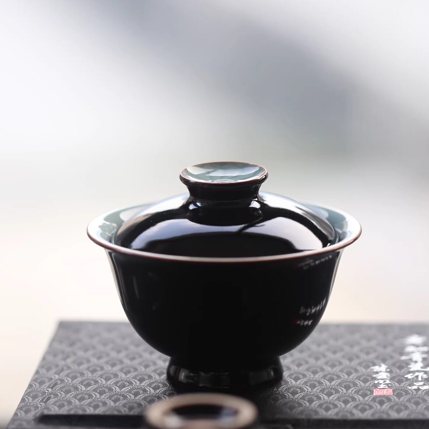黄灿墨玉二才盖碗新中式青瓷盖碗茶具黑色复古陶瓷功夫茶碗茶杯