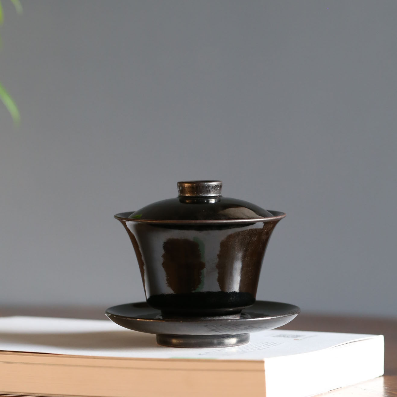 龙泉刘杰高徒柳佳昊墨玉盖碗茶杯品茗杯主人杯陶瓷功夫茶具茶杯