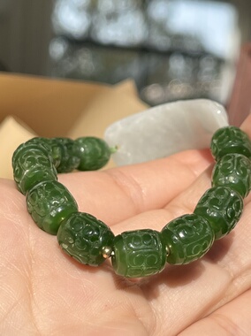 和田玉碧玉手串雕刻回纹珠手链女款玉石玉器单圈手串