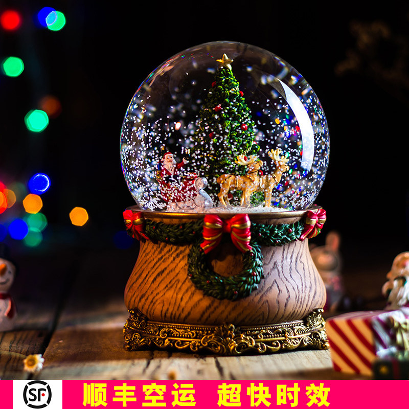 Jarll音乐盒水晶球八音盒送女生孩子圣诞生日礼物老公公麋鹿装饰