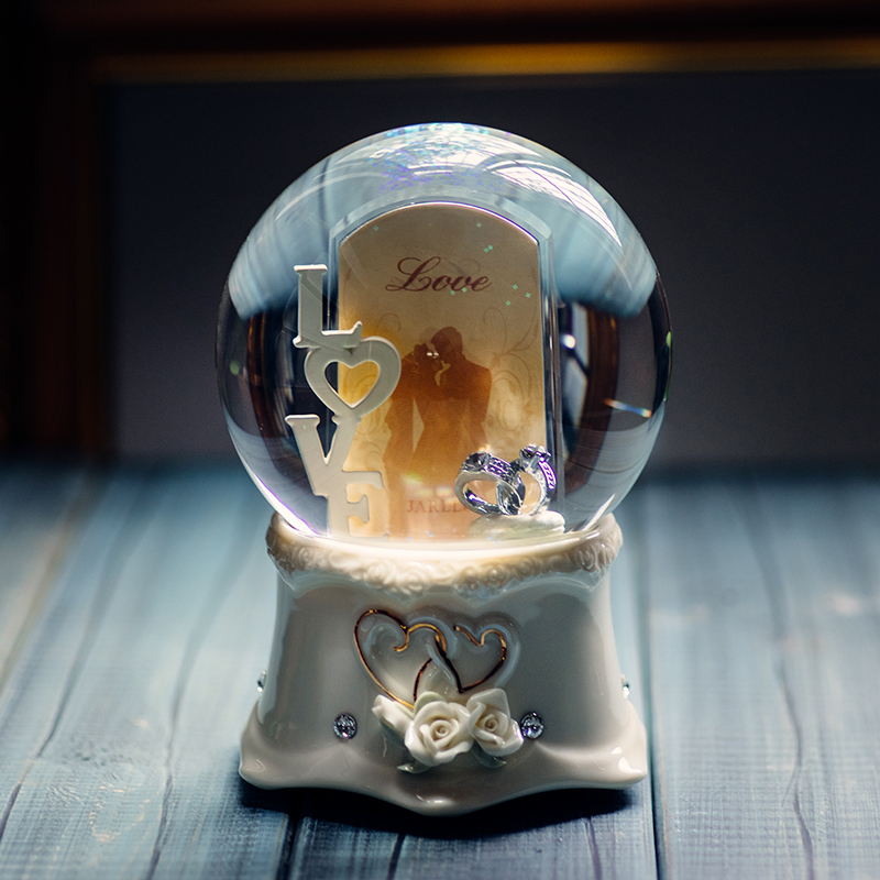 JARLL CRYSTAL BALL MUSIC BELL MUSIC BOX DOUBLE SWAN WEDDING PHOTO FRAME VALENTINES DAY WEDDING GIFT GIFT ORNAMENT