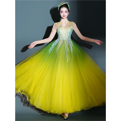 2025新款开场舞大摆裙演出服女大气飘逸歌伴舞蓬蓬裙大型舞蹈服装