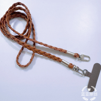柔软三股麻花编织双扣皮绳斜挎带DIY手机壳肩带过肩挎带配夹片