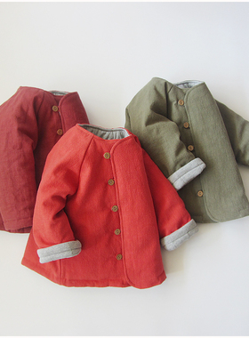 菊之布忆手工自制儿童宝宝天然纯棉花棉袄冬季保暖棉麻复古棉服