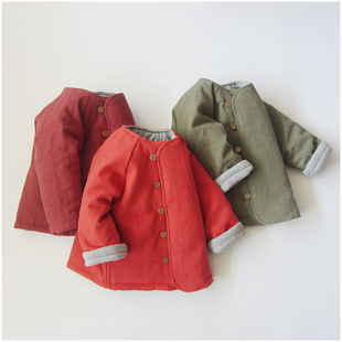 菊之布忆手工自制儿童宝宝天然纯棉花棉袄冬季保暖棉麻复古棉服