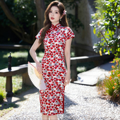 新中式 改良年轻 旗袍民国风复古素雅印花国朝风气质优雅短袖