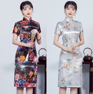 短袖孔雀舞台大码女款复古风旗袍