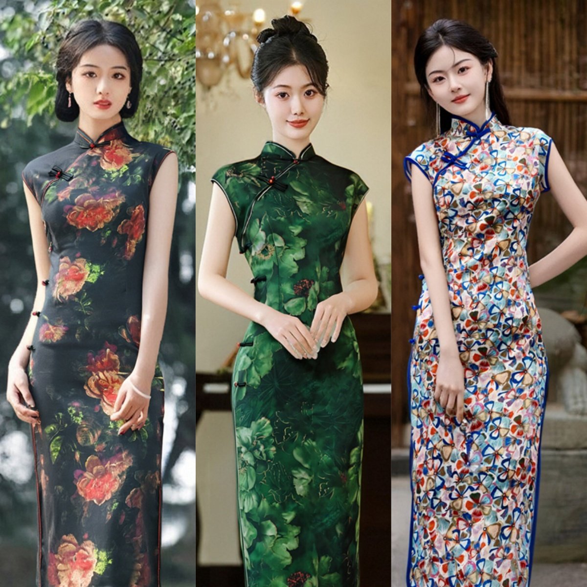 夏新中式国风改良包肩袖侧八扣旗袍2025年新款年轻款少女修身长款,女装/女士精品,旗袍,淘宝优惠券,粉丝福利购,淘宝优惠卷