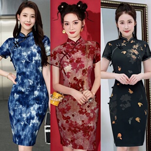 复古盘扣年轻气质修身 短袖 优雅连衣裙 国风长款 改良旗袍2025新款