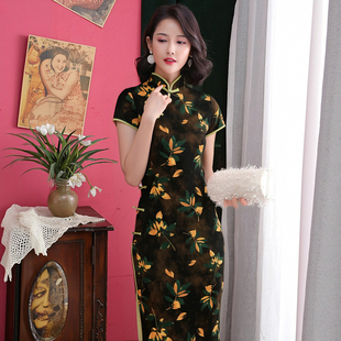 日常旗袍连衣裙 旗袍裙复古中国风短袖 高品夏款 改良侧八扣长款
