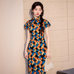 新中式改良旗袍素雅长款2025夏季年轻高端修身显瘦文艺气质连衣裙
