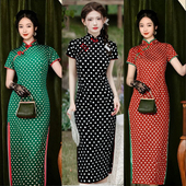 波点上海旗袍2022中式 中国年轻日常改良复古连衣裙 长款 夏季 新款