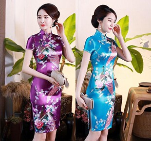 改良版 时尚 复古演出服妈妈大码 短袖 连衣裙中国风 旗袍2021春夏长款