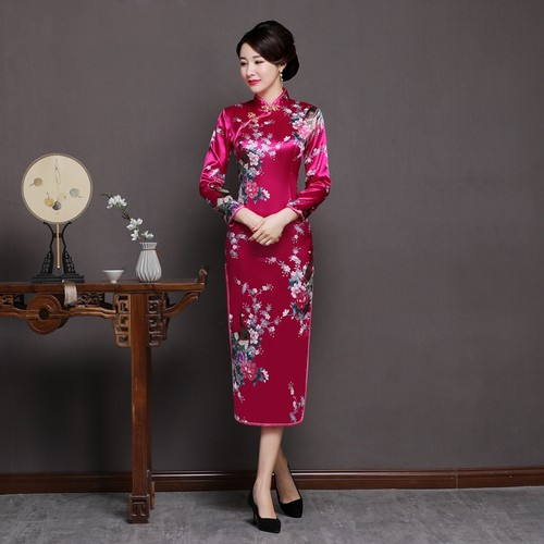 复古风舞蹈长款高开叉演出服旗袍