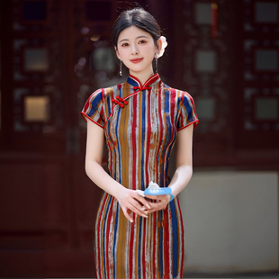 国风中式改良旗袍2025新款年轻款少女复古修身短袖夏季中长款