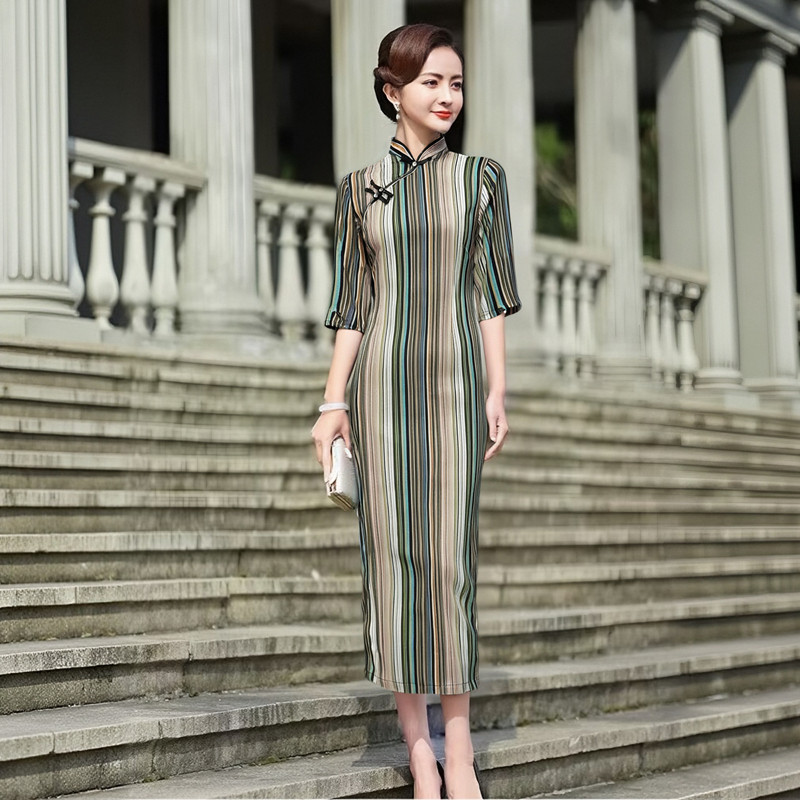 七分袖妈妈修身气质优雅改良版秋冬中袖旗袍长款复古民国风连衣裙,女装/女士精品,旗袍,淘宝优惠券,粉丝福利购,淘宝优惠卷