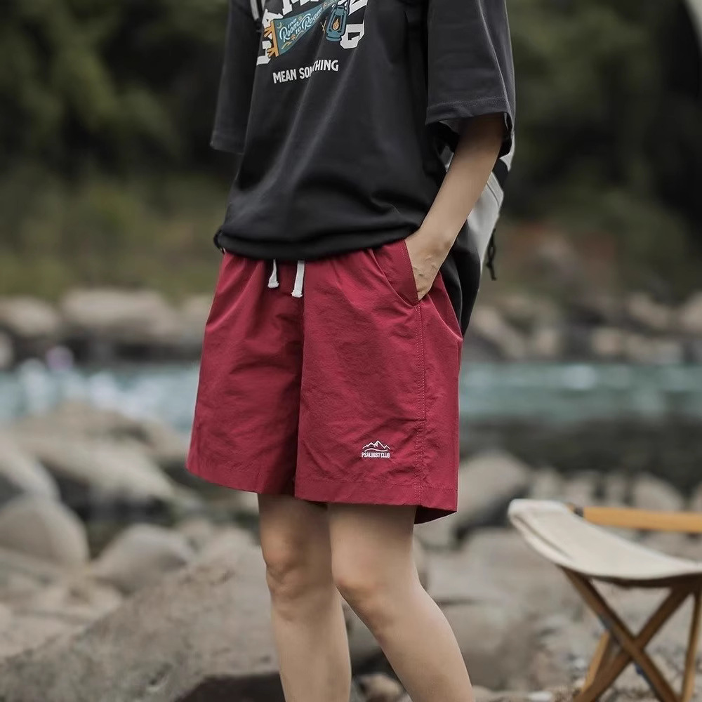 夏季户外山系纯色短裤男潮牌ins速干宽松休闲沙滩五分裤运动男士