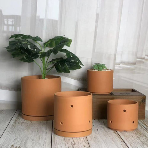 直筒多孔壁孔吸水透气红陶花盆