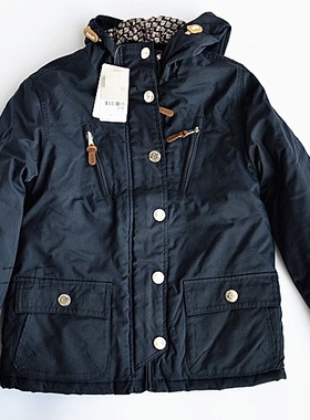 英国NEX*女童深蓝色机能经典夹克连帽薄款棉服内摇粒绒3-13岁