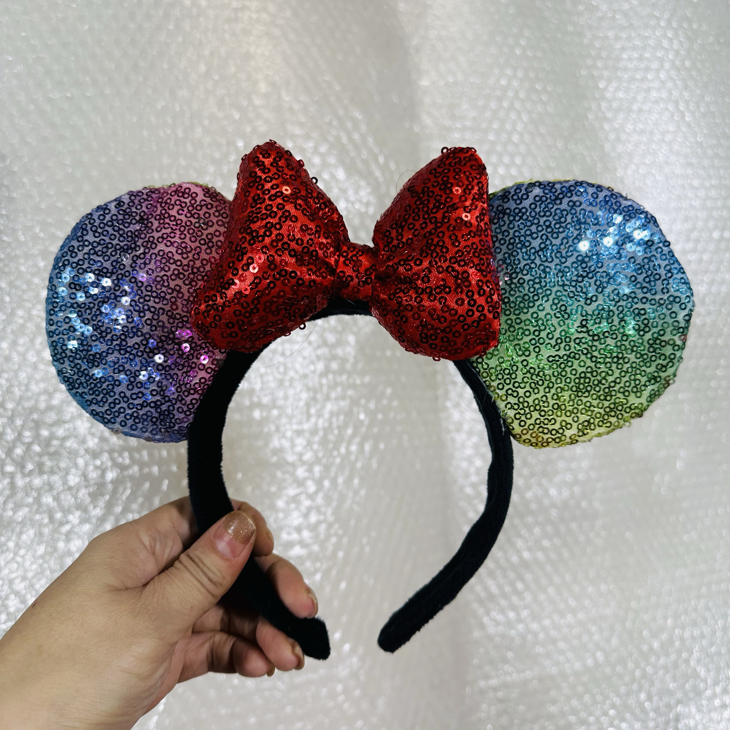 迪士尼可爱米奇米妮蝴蝶结亮片发箍游园女童卡通发箍