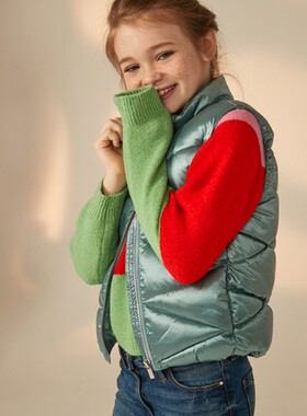 英国NEX*女大童淡绿色可变色拉链加绒防水厚棉袄背心3-6岁