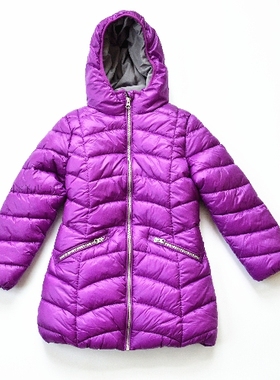 英国NE*T女大童紫色加厚羊羔绒长款防水涂层保暖棉服3-9岁