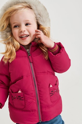 小S的店二店NEXT卡通猫咪红紫色防雨棉夹克女童棉服3个月～1岁