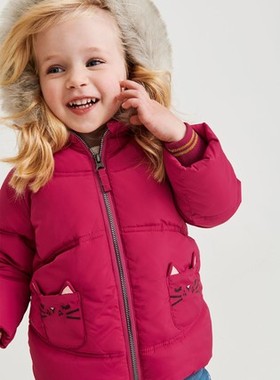 小S的店二店NE*T卡通猫咪红紫色防雨棉夹克女童棉服3个月～1岁